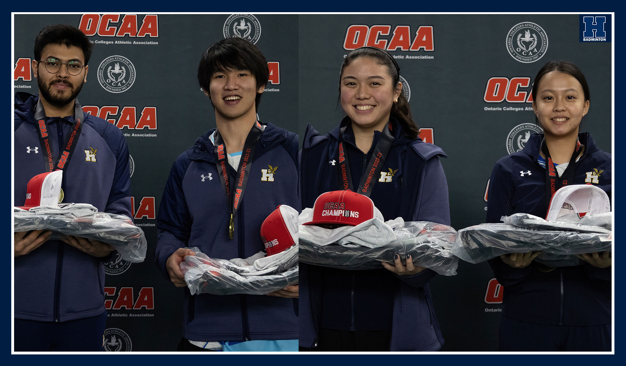 Four Humber players holding their medals