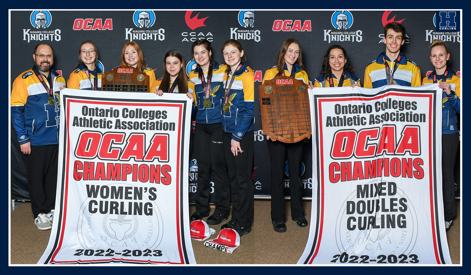 Humber posing with its championship banners