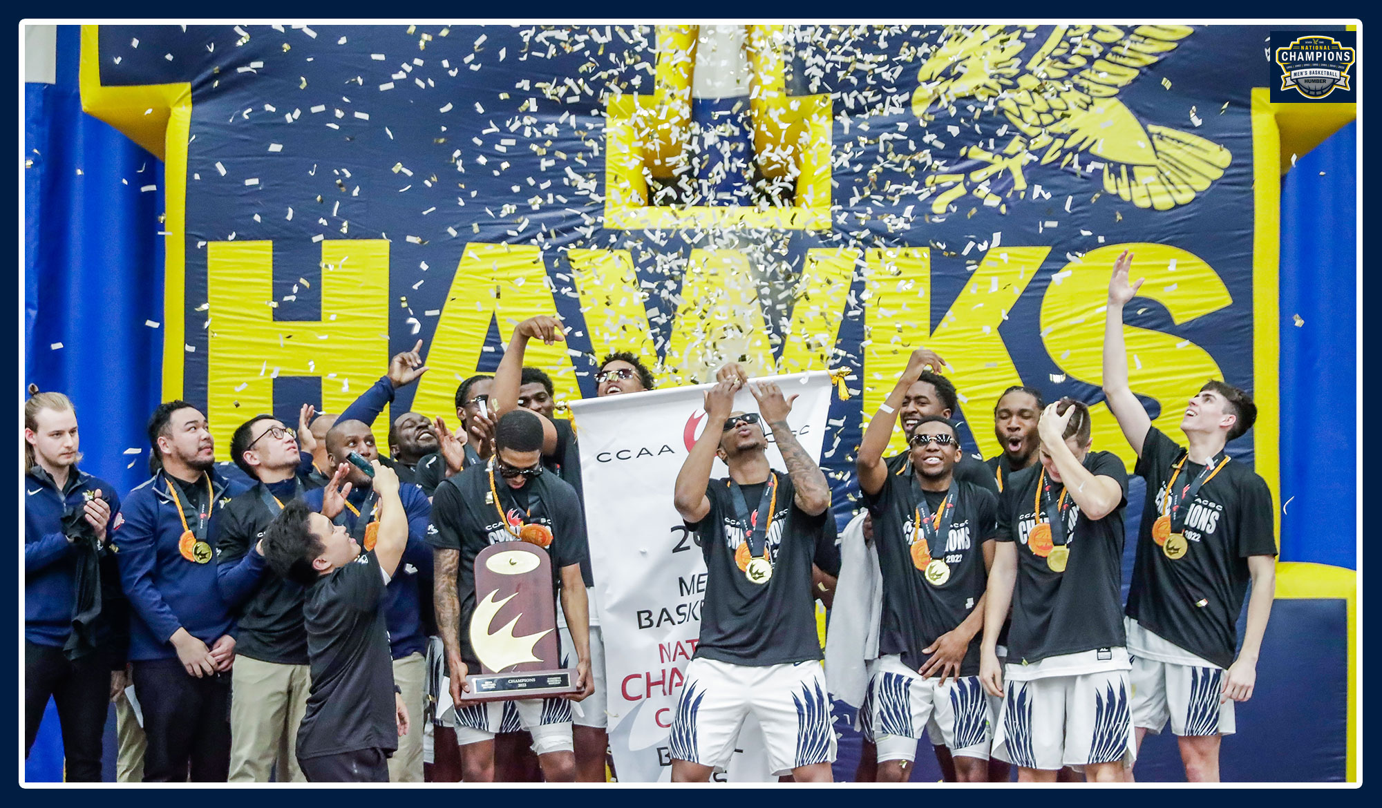 Confetti flies over the podium