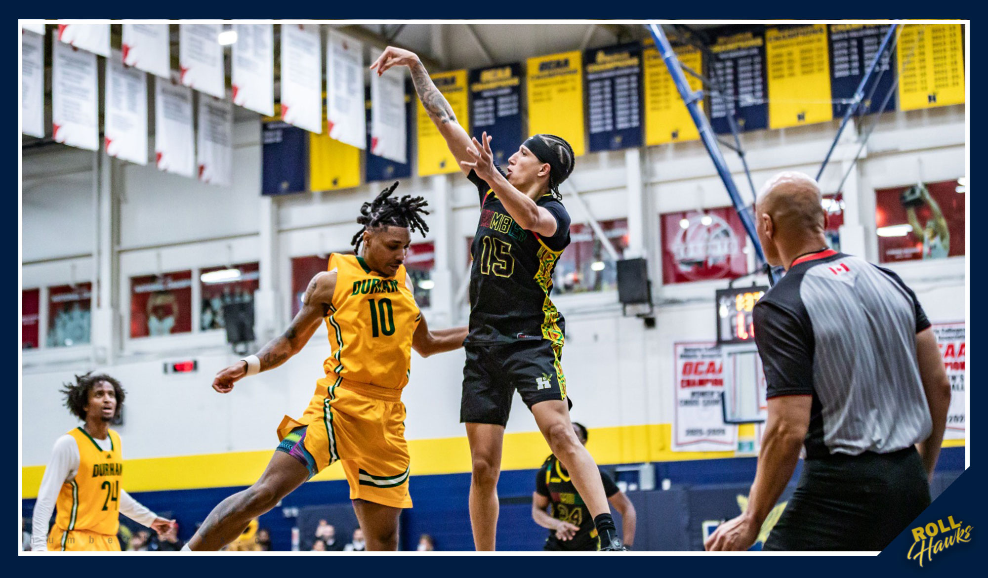 Savage hitting a shot over a Durham defender