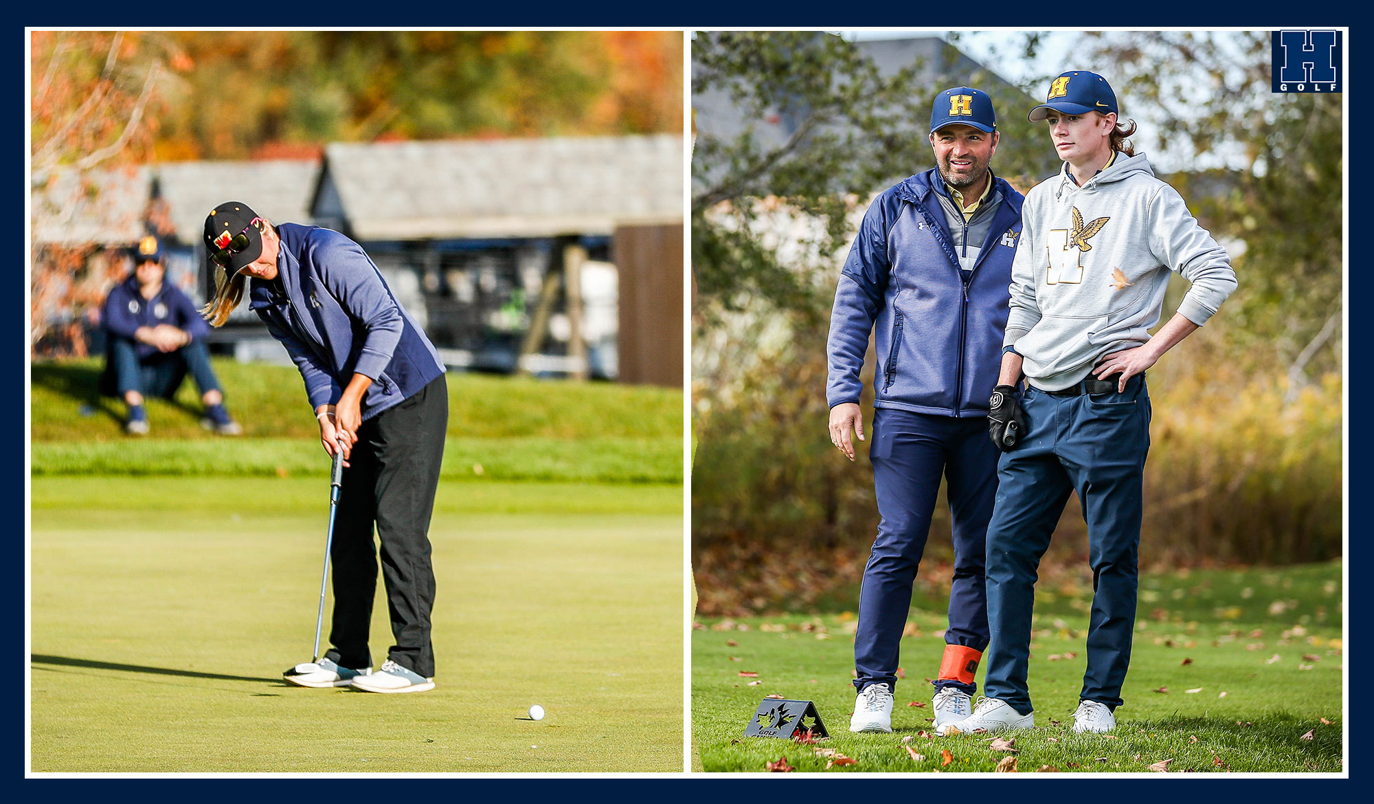 split screen of the golf team