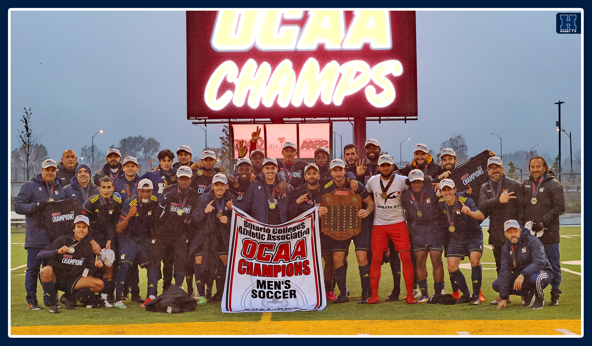 Men's soccer celebrating its provincial championship
