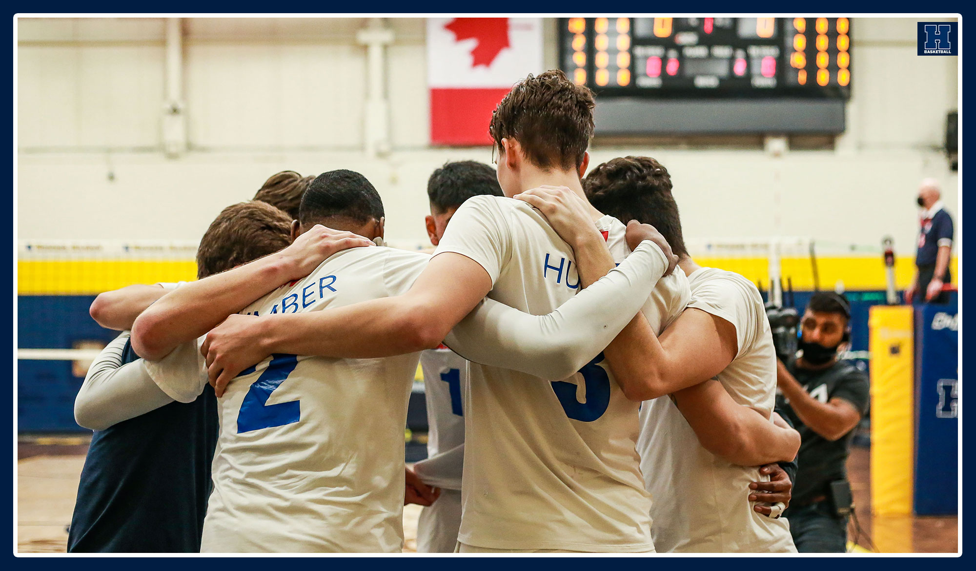Men's volleyball pregame huddle