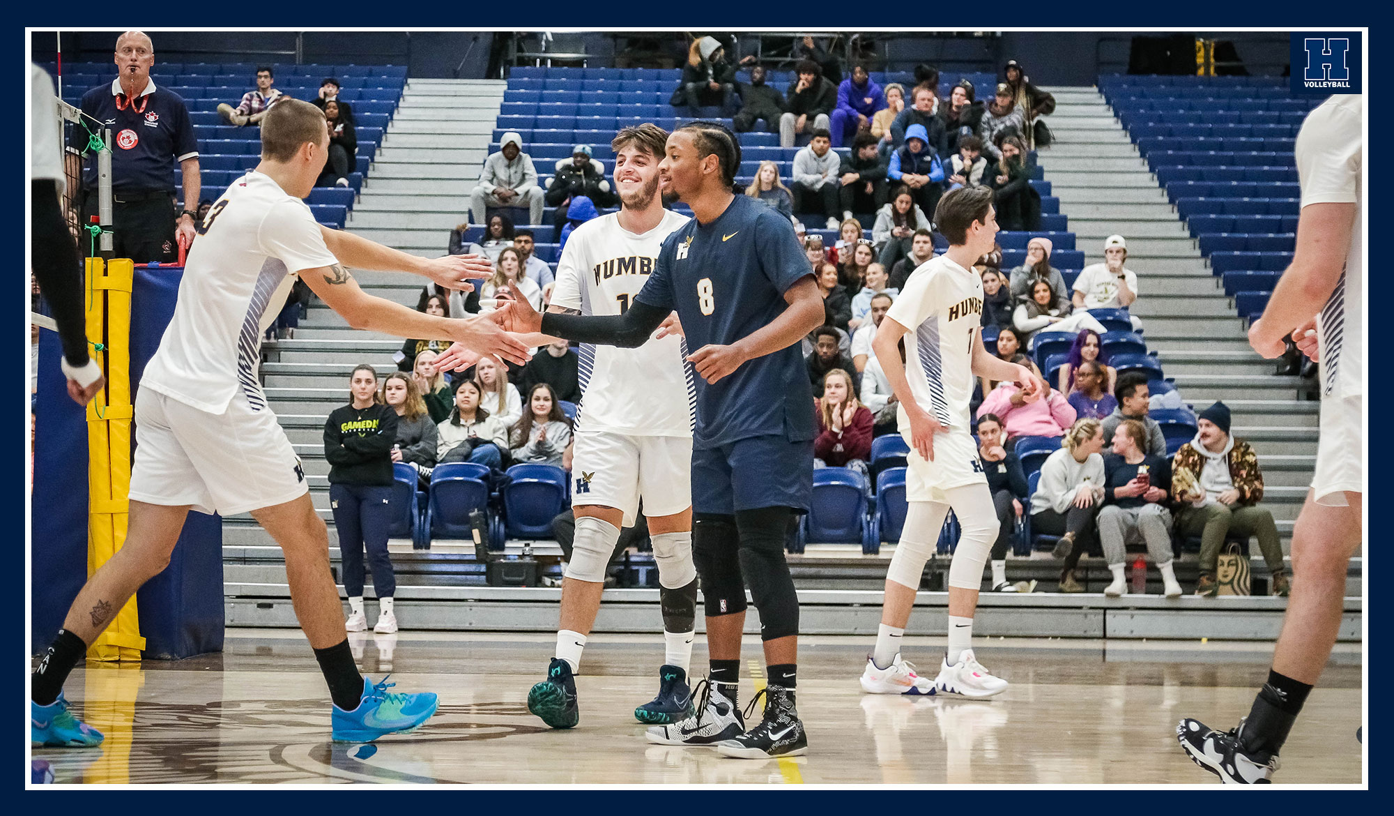 Men's volleyball celebrating a point