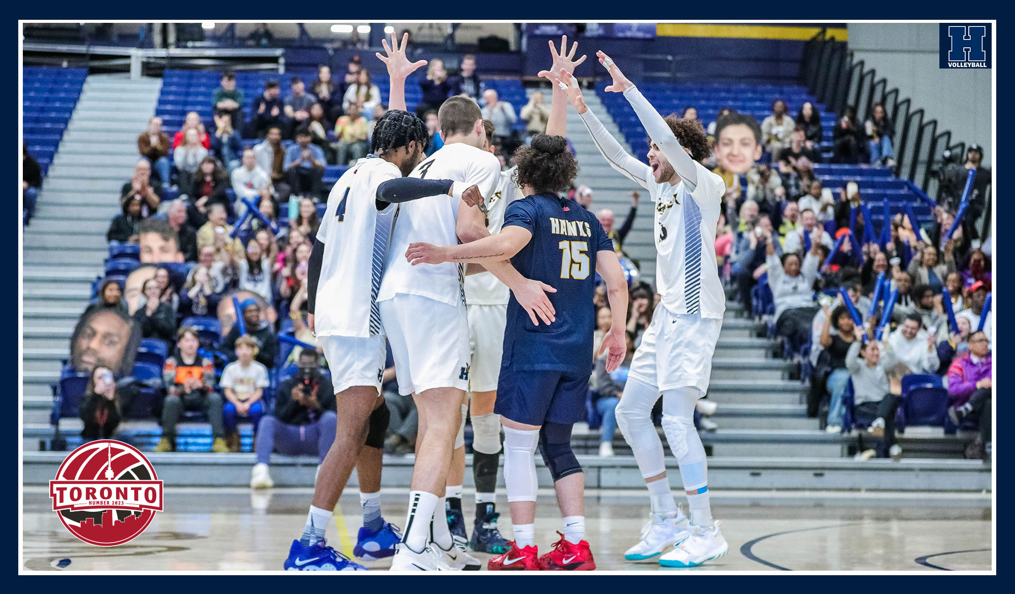 Men's Volleyball celebrating a point against Sainte-Anne