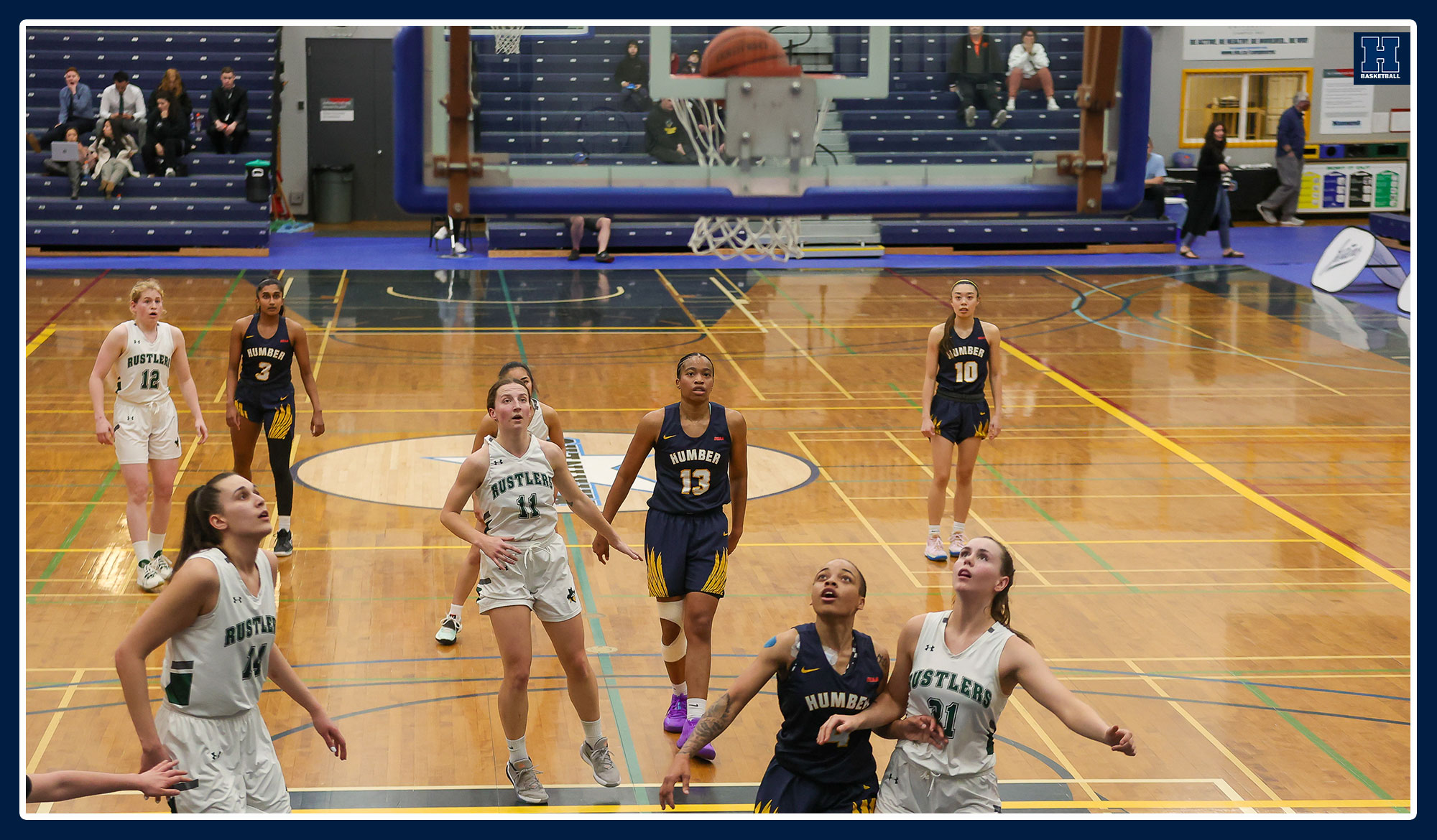 Both teams around the rim looking for a rebound