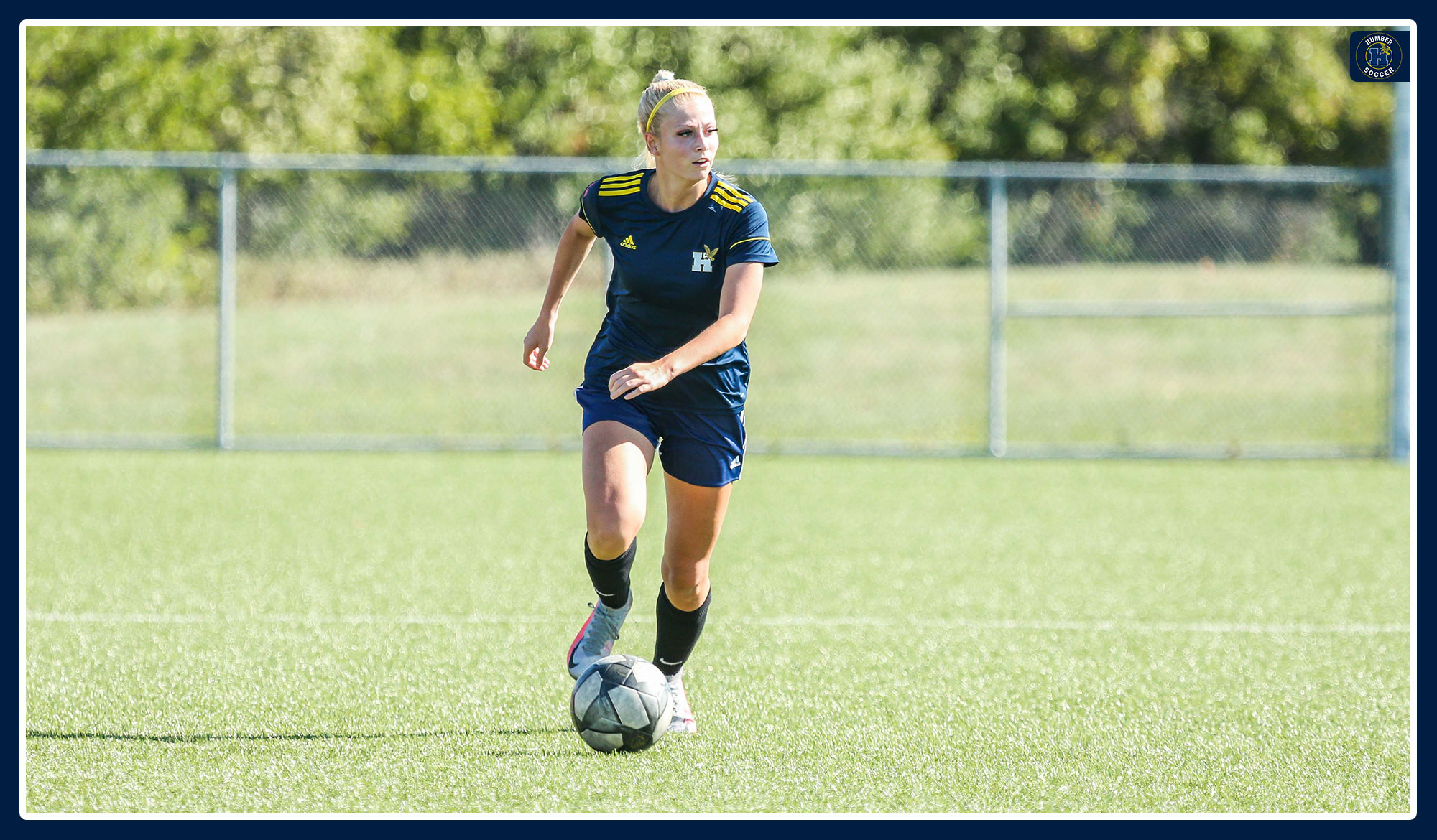 Humber's Hayley Lewis brings up the ball during a match.