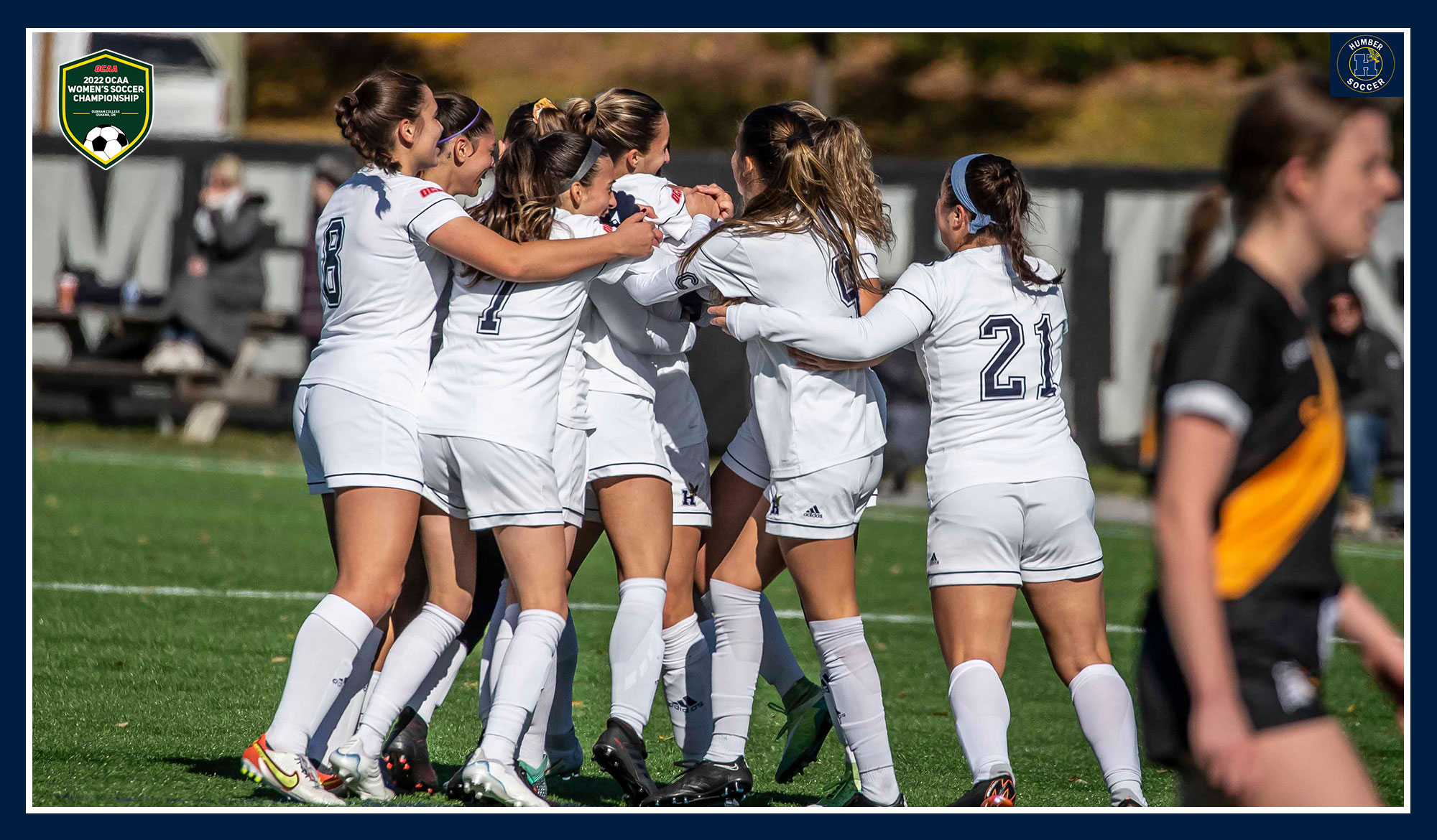 Women's soccer celebrating a goal