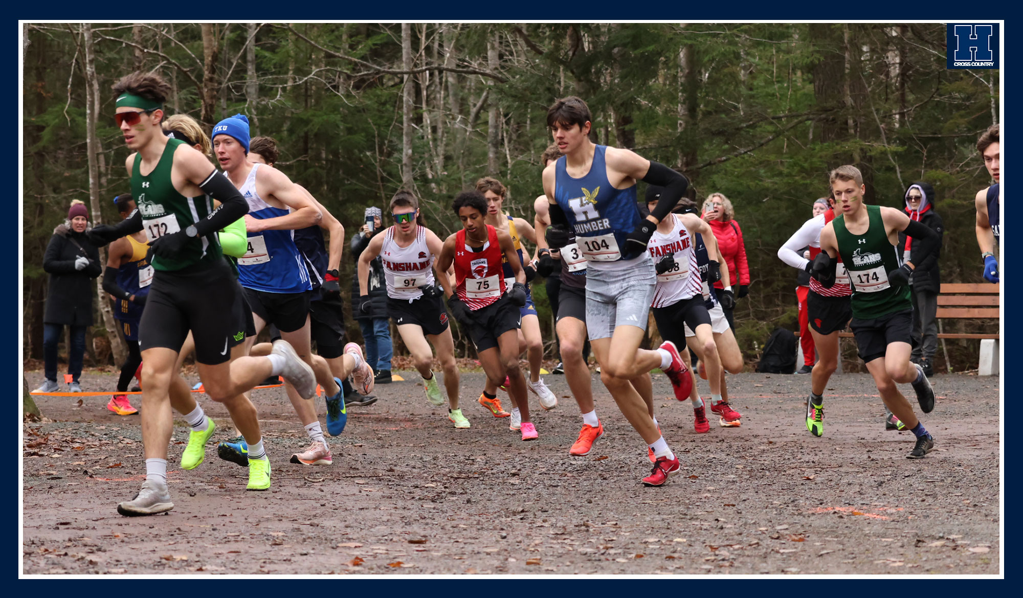 Blaise running through the forest